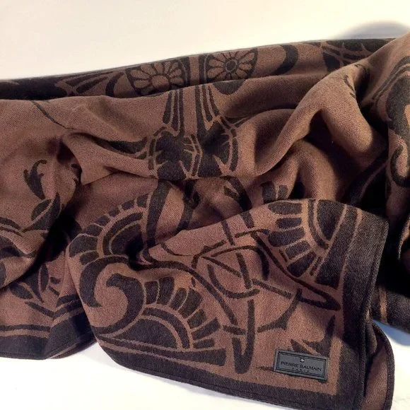 Pierre Balmain PARIS Winter wrap scarf Reversible Cashmere blend Purple 52"x52" - Picture 8 of 10